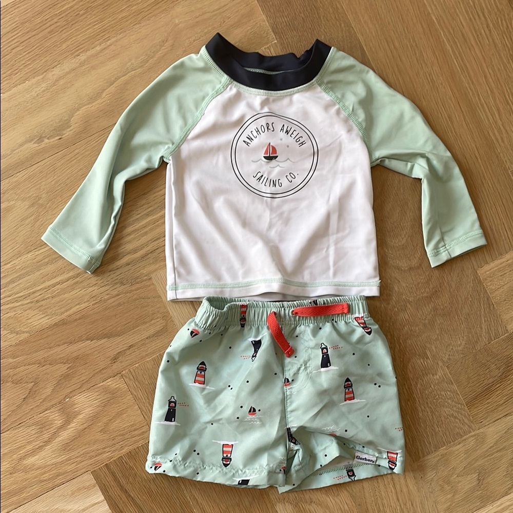 Gerber Green and White Nautical Rashguard Set